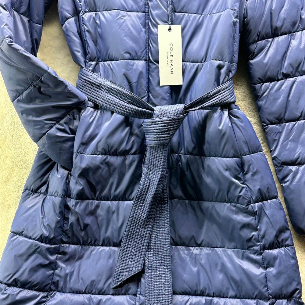 Cole Haan Signature Lightweight Puffer Coat Navy Blue Size Small - Picture 2 of 6